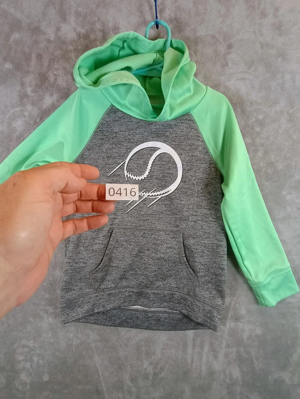 *Stains* Girls Justice Green and Gray Softball Hoodie Size 7